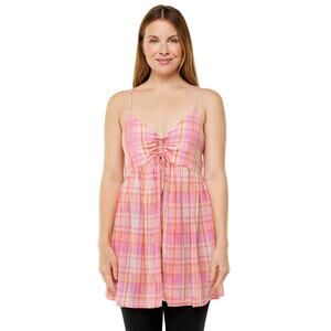 BP Women's Pink Plaid Babydoll Tank Top Size Small, Lightweight Adjustable Strap